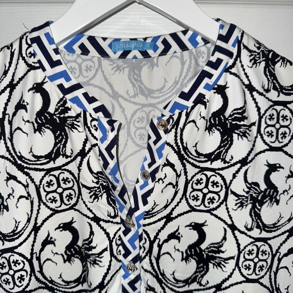 J McLaughlin Catalina‎ Tunic Top Phoenix Print Size S Small 3/4 Sleeve - Picture 2 of 5